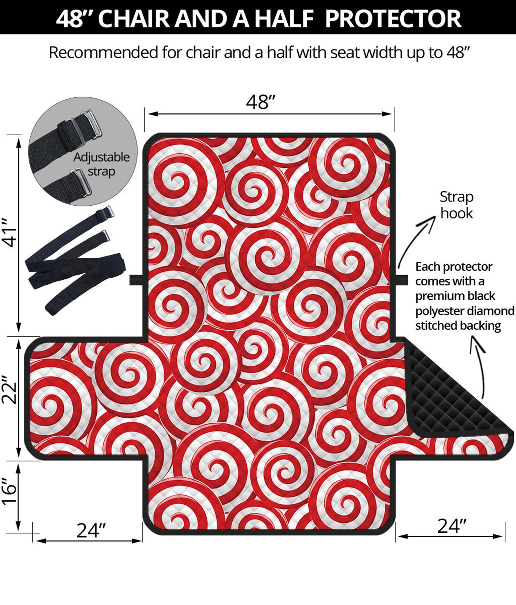 Red Lollipop Candy Pattern Print Half Sofa Protector