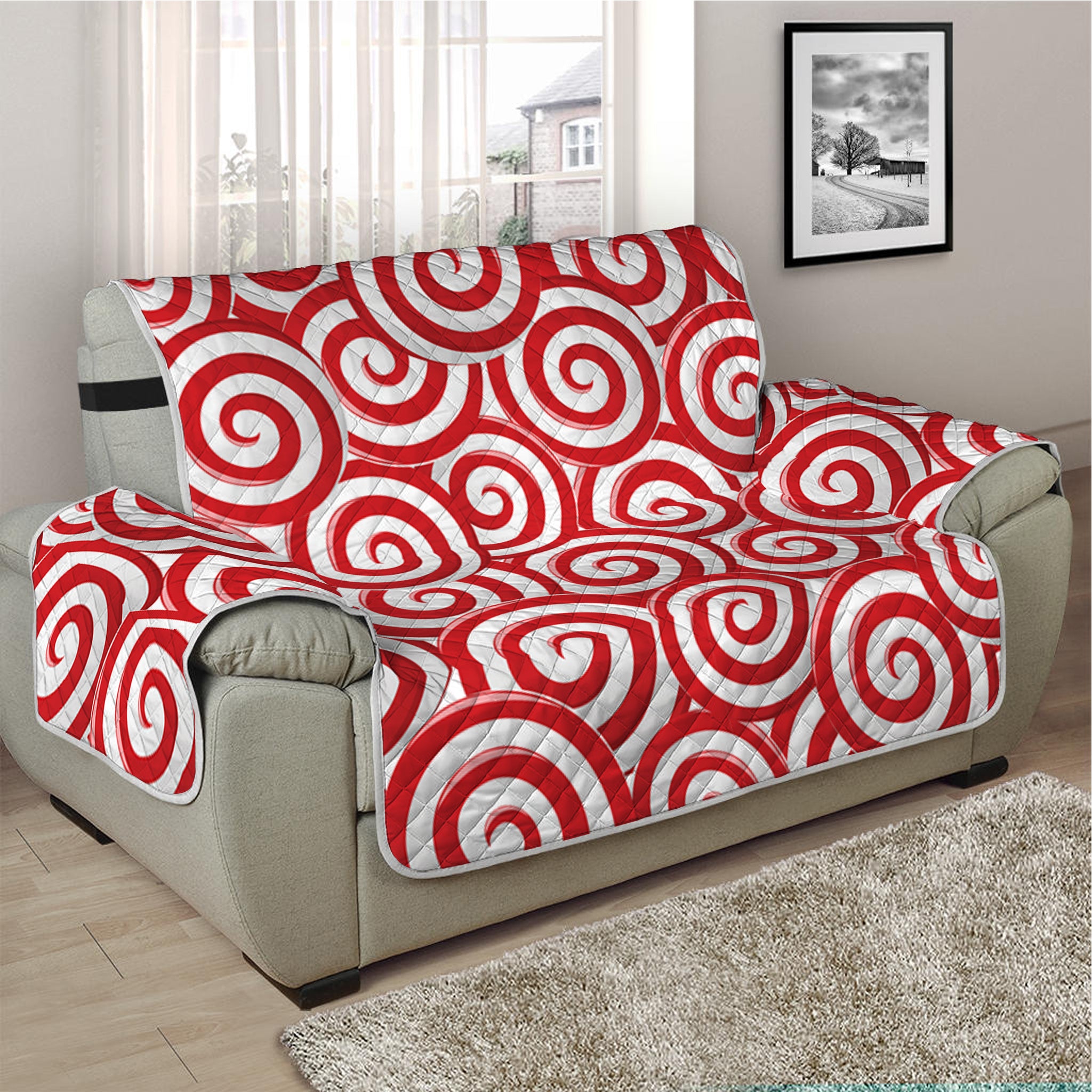 Red Lollipop Candy Pattern Print Half Sofa Protector