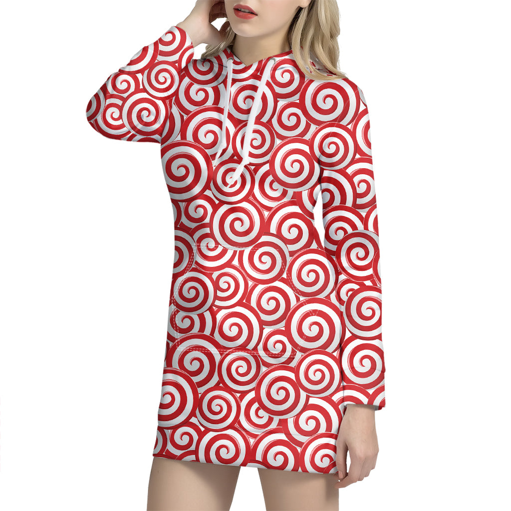 Red Lollipop Candy Pattern Print Hoodie Dress