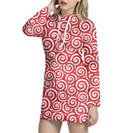 Red Lollipop Candy Pattern Print Hoodie Dress