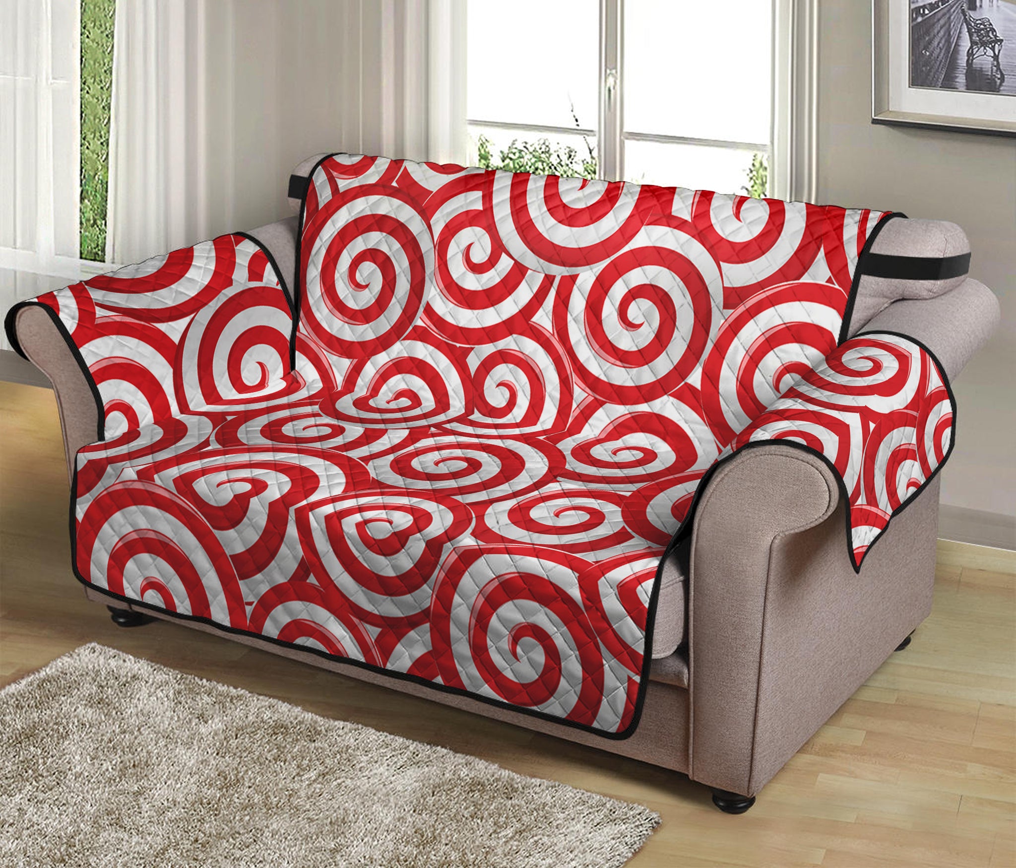 Red Lollipop Candy Pattern Print Loveseat Protector