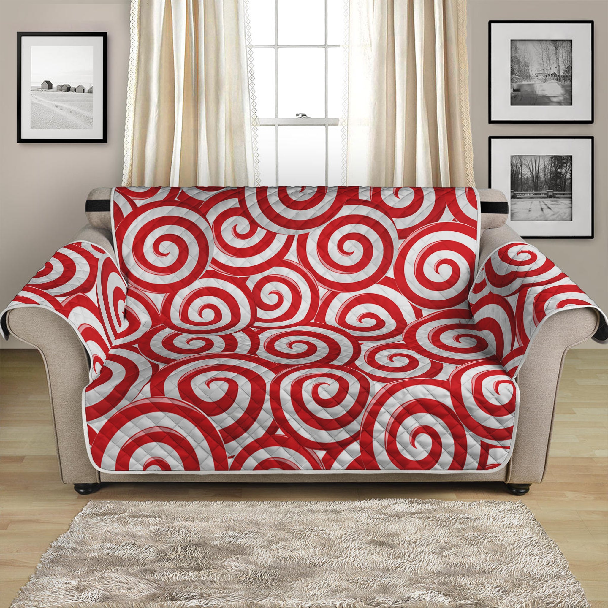 Red Lollipop Candy Pattern Print Loveseat Protector