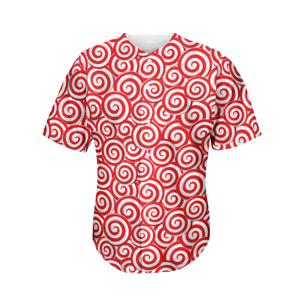 Red Lollipop Candy Pattern Print Men's Baseball Jersey
