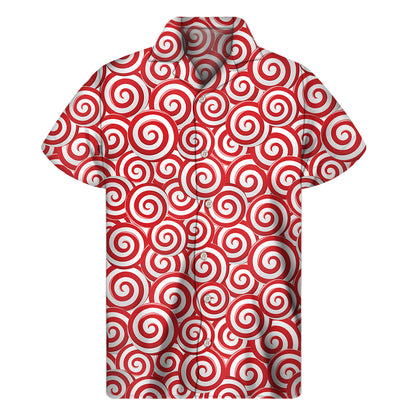 Red Lollipop Candy Pattern Print Men's Short Sleeve Shirt