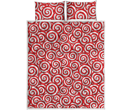Red Lollipop Candy Pattern Print Quilt Bed Set