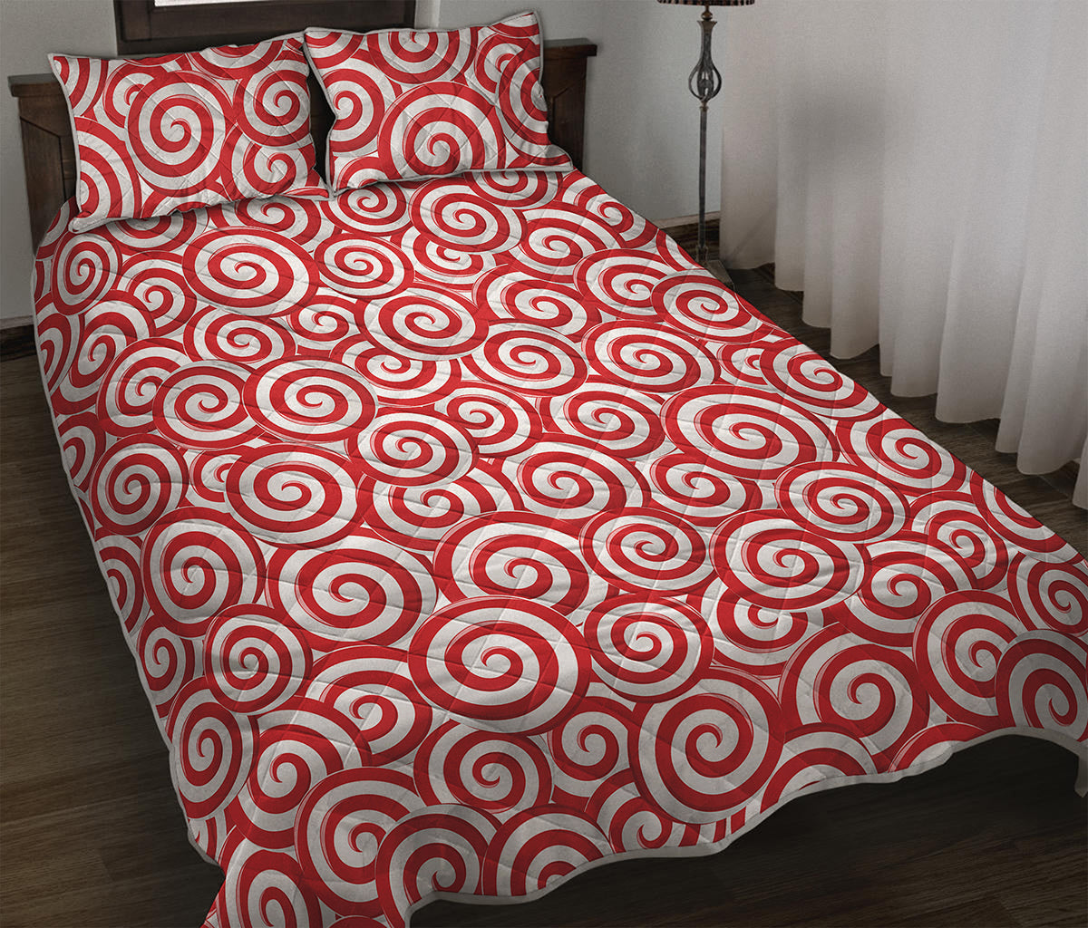 Red Lollipop Candy Pattern Print Quilt Bed Set