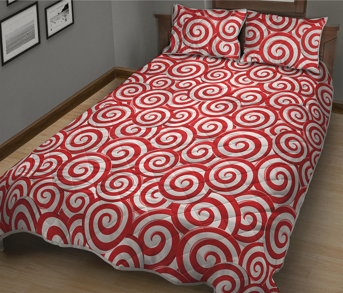 Red Lollipop Candy Pattern Print Quilt Bed Set