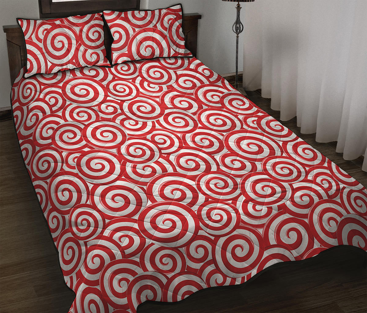 Red Lollipop Candy Pattern Print Quilt Bed Set
