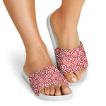 Red Lollipop Candy Pattern Print White Slide Sandals