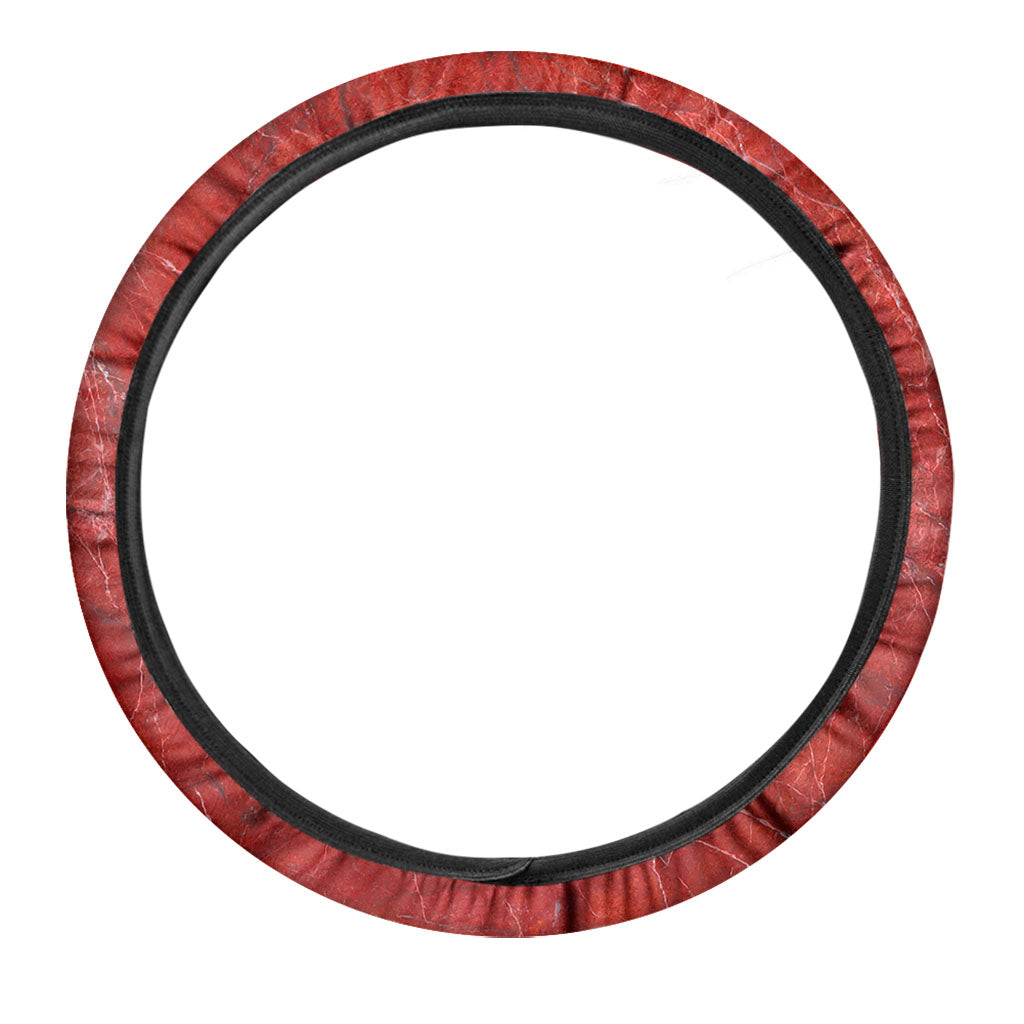 Red Marble Print Car Steering Wheel Cover