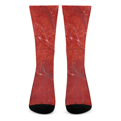 Red Marble Print Crew Socks