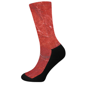 Red Marble Print Crew Socks