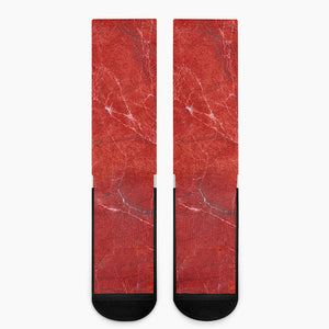 Red Marble Print Crew Socks