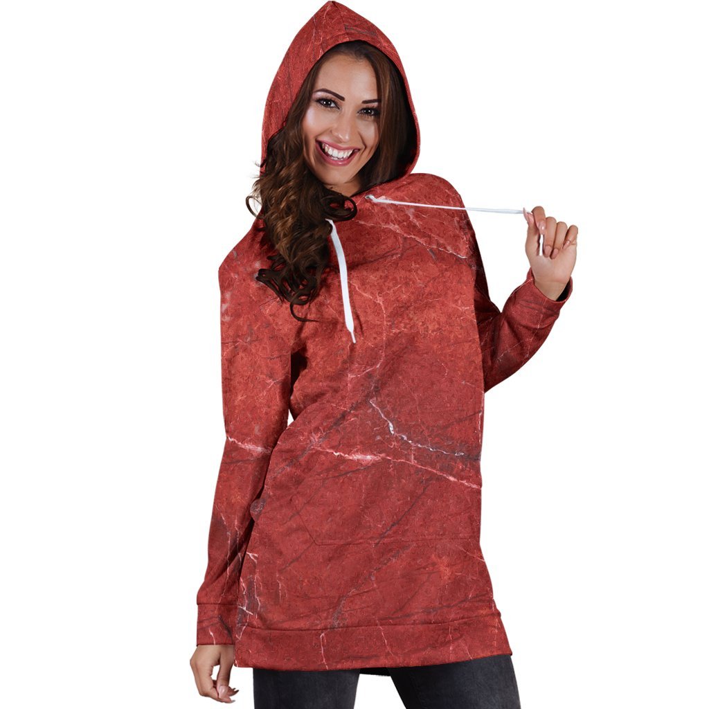 Red Marble Print Hoodie Dress GearFrost