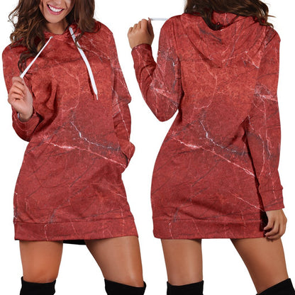 Red Marble Print Hoodie Dress GearFrost