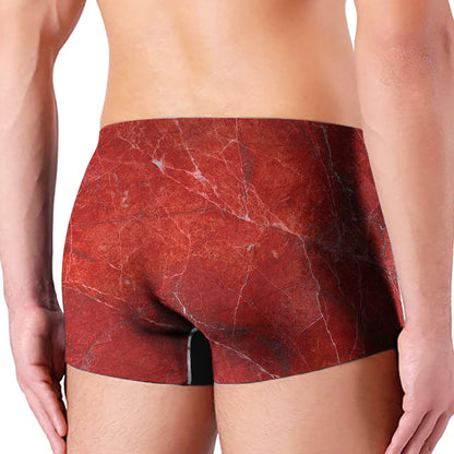 Red Marble Print Men's Boxer Briefs