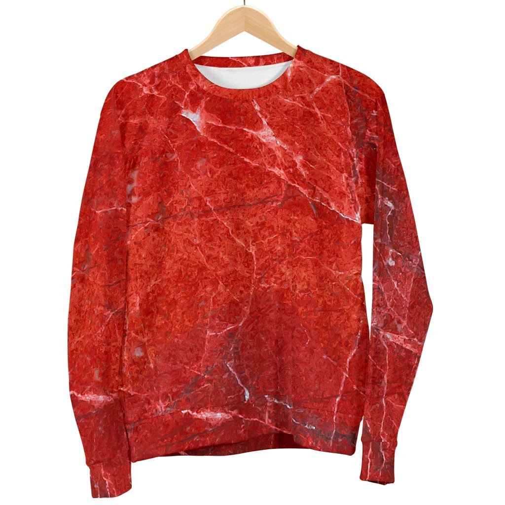 Red Marble Print Men's Crewneck Sweatshirt GearFrost
