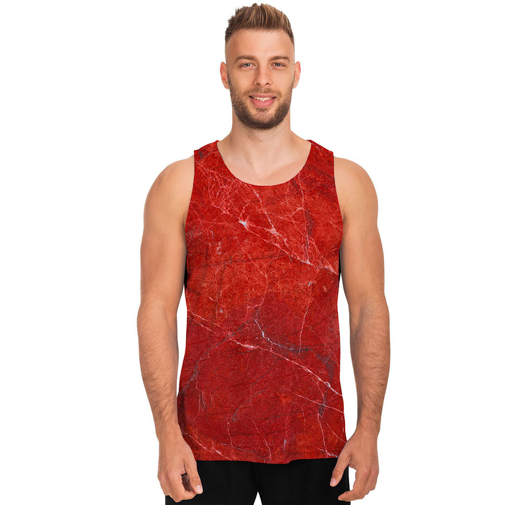 Red Marble Print Men's Tank Top