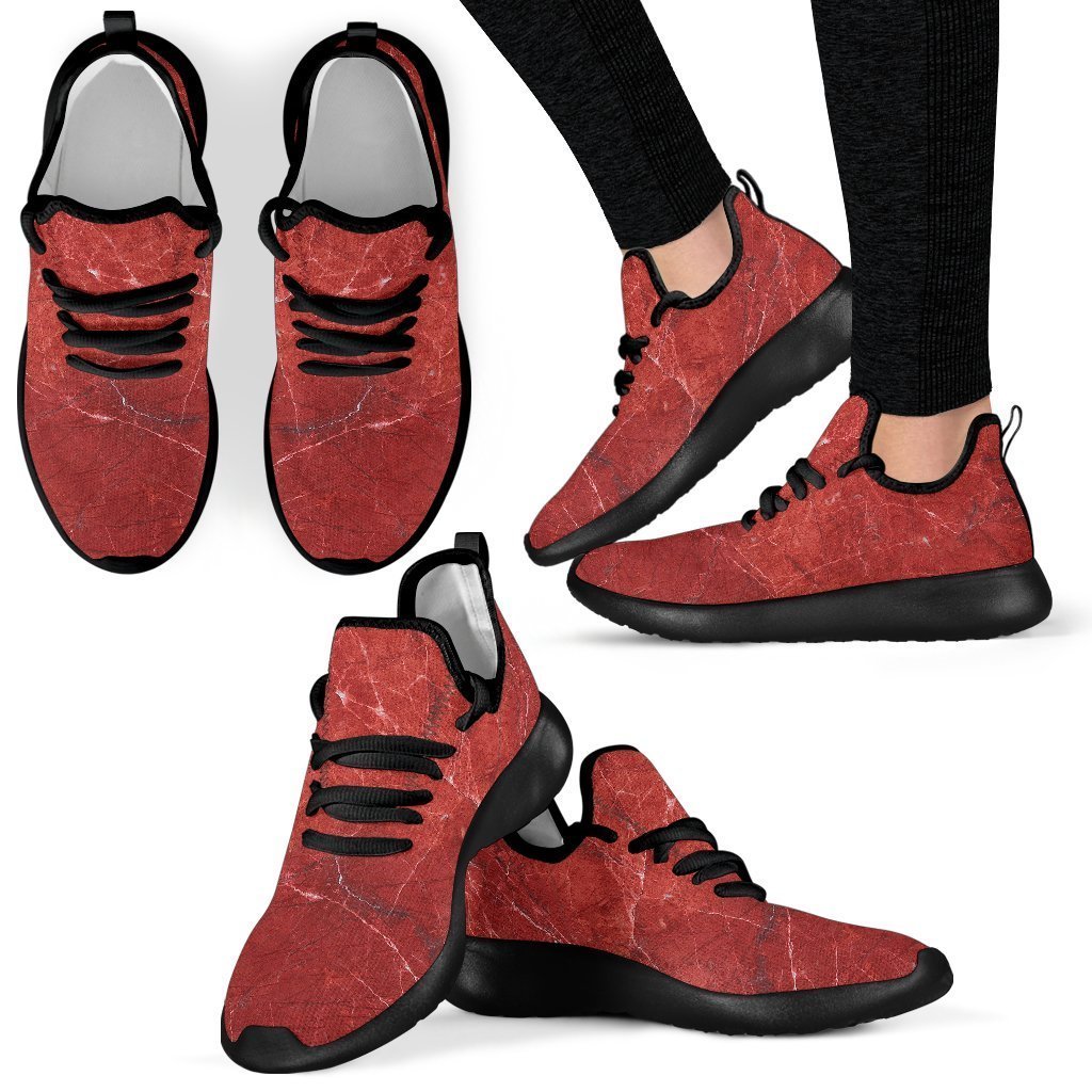 Red Marble Print Mesh Knit Shoes GearFrost