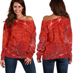 Red Marble Print Off Shoulder Sweatshirt GearFrost