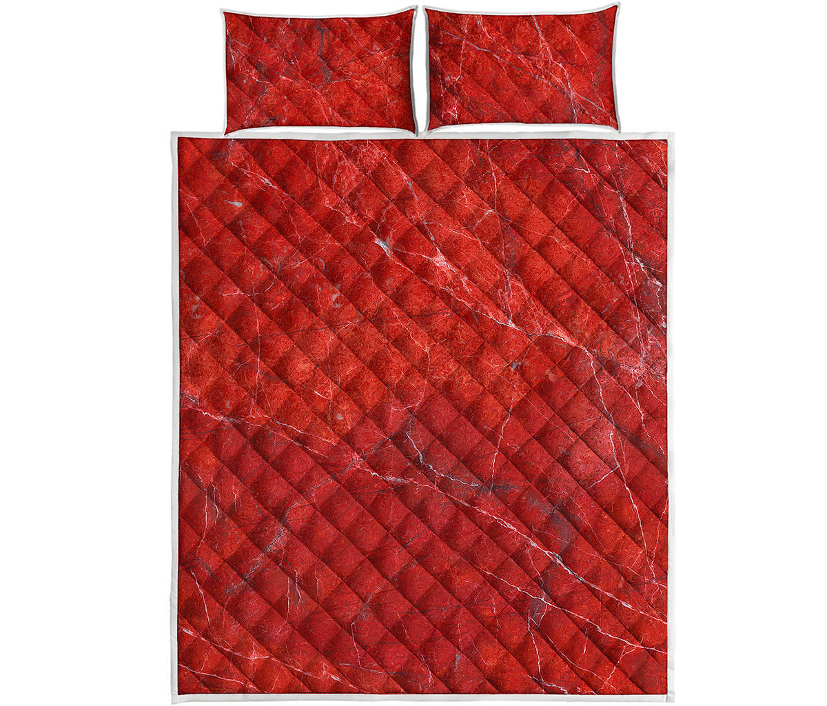 Red Marble Print Quilt Bed Set