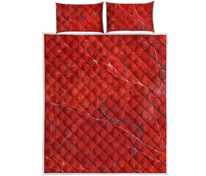 Red Marble Print Quilt Bed Set