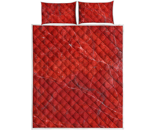 Red Marble Print Quilt Bed Set