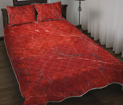 Red Marble Print Quilt Bed Set