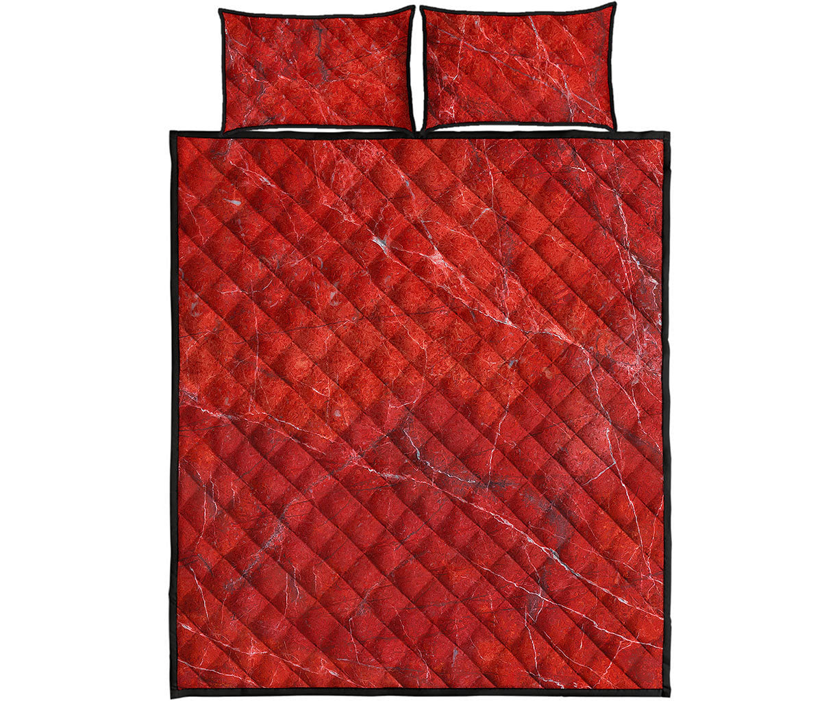 Red Marble Print Quilt Bed Set