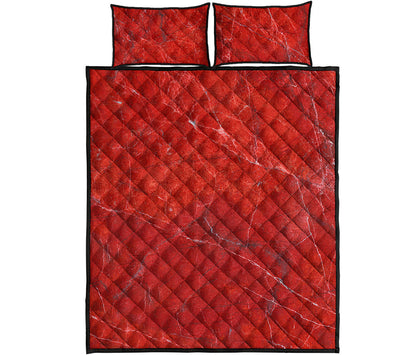Red Marble Print Quilt Bed Set