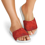 Red Marble Print White Slide Sandals