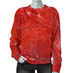 Red Marble Print Women's Crewneck Sweatshirt GearFrost