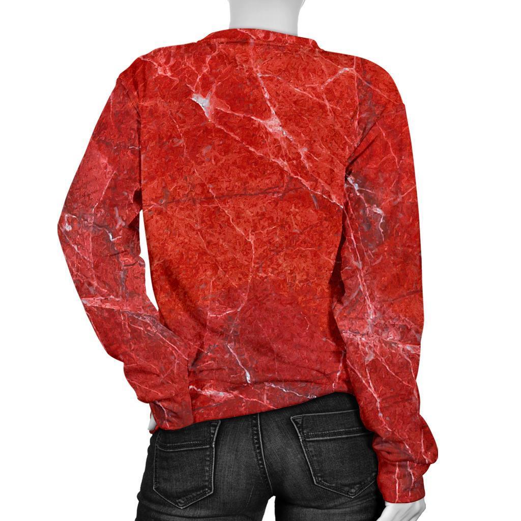 Red Marble Print Women's Crewneck Sweatshirt GearFrost