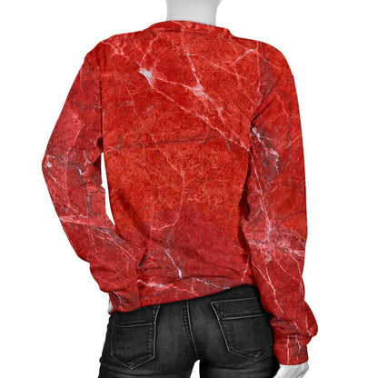 Red Marble Print Women's Crewneck Sweatshirt GearFrost