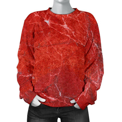 Red Marble Print Women's Crewneck Sweatshirt GearFrost