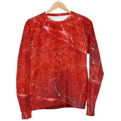 Red Marble Print Women's Crewneck Sweatshirt GearFrost
