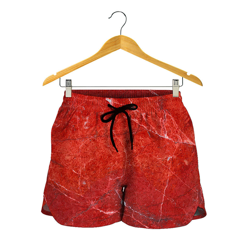 Red Marble Print Women's Shorts