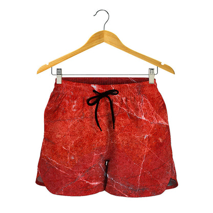 Red Marble Print Women's Shorts