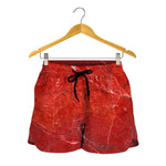 Red Marble Print Women's Shorts