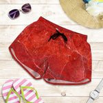 Red Marble Print Women's Shorts