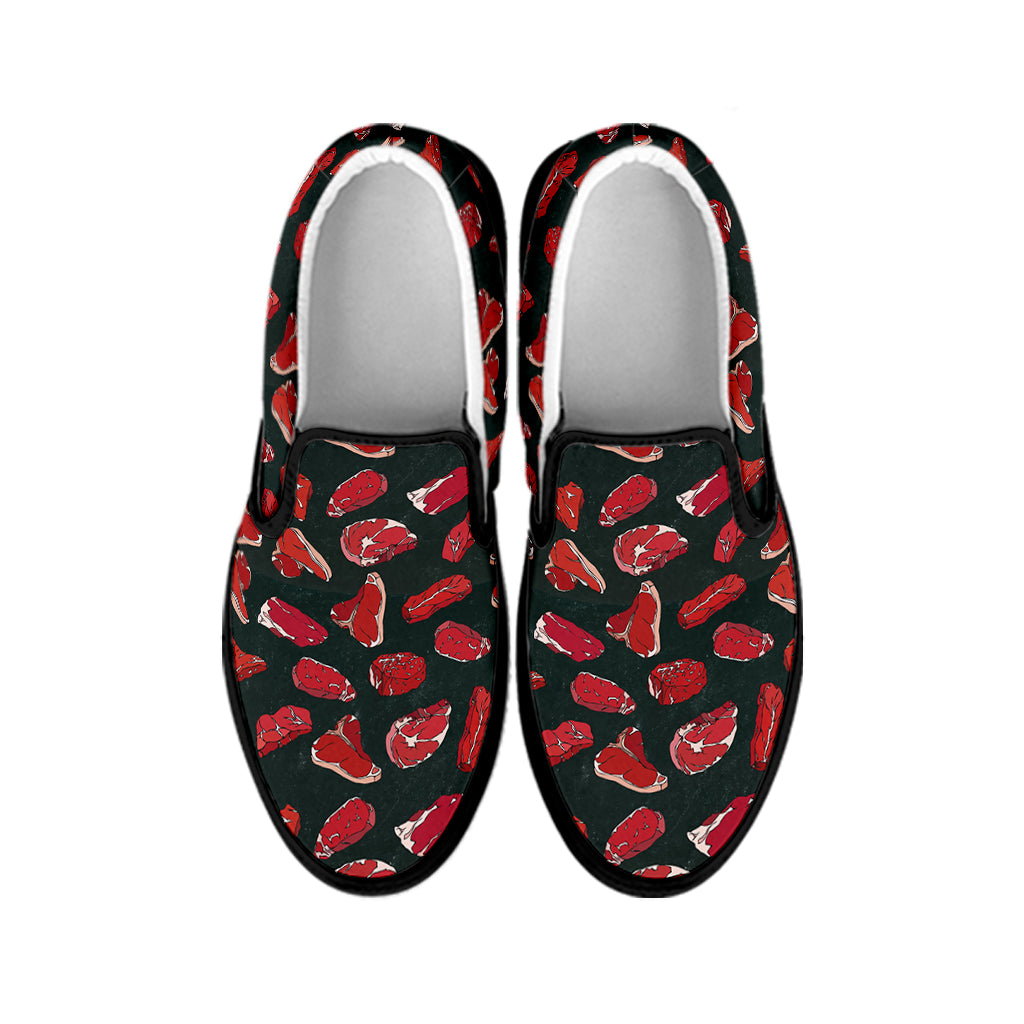 Red Meat Pattern Print Black Slip On Shoes