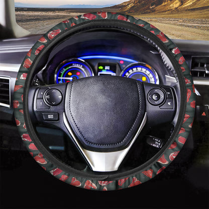 Red Meat Pattern Print Car Steering Wheel Cover