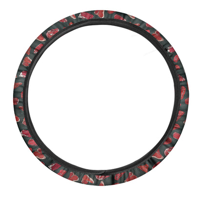 Red Meat Pattern Print Car Steering Wheel Cover