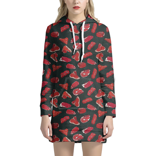 Red Meat Pattern Print Hoodie Dress