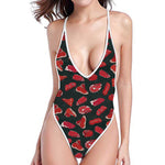Red Meat Pattern Print One Piece High Cut Swimsuit