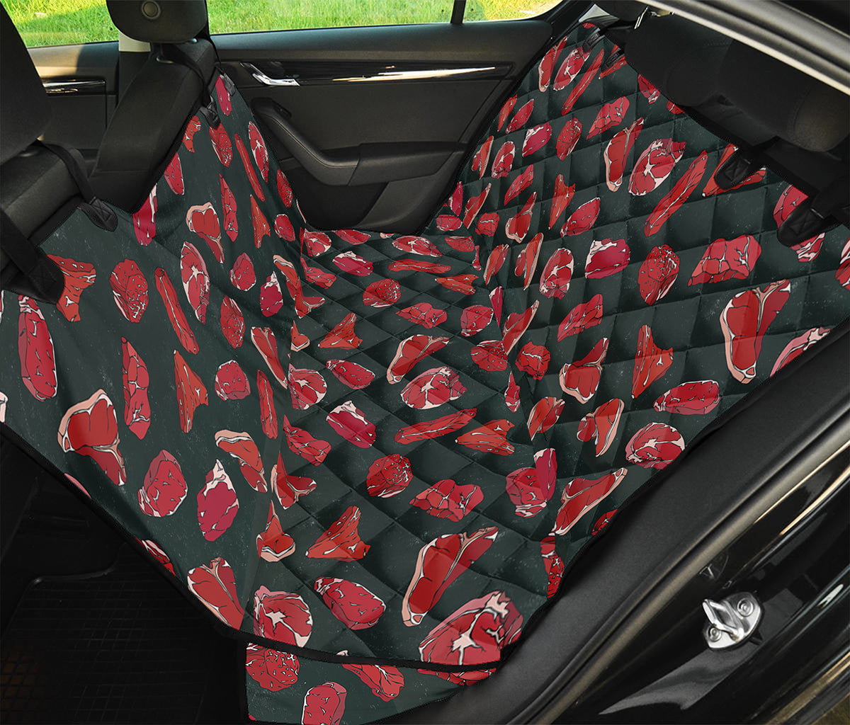 Red Meat Pattern Print Pet Car Back Seat Cover