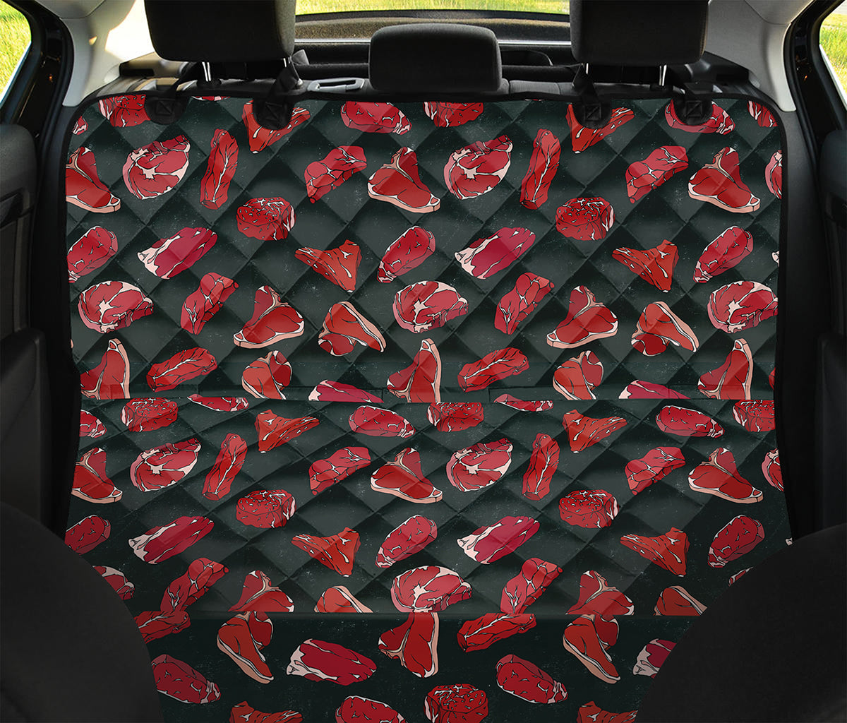Red Meat Pattern Print Pet Car Back Seat Cover