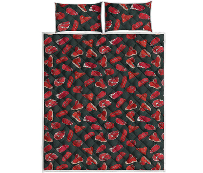 Red Meat Pattern Print Quilt Bed Set