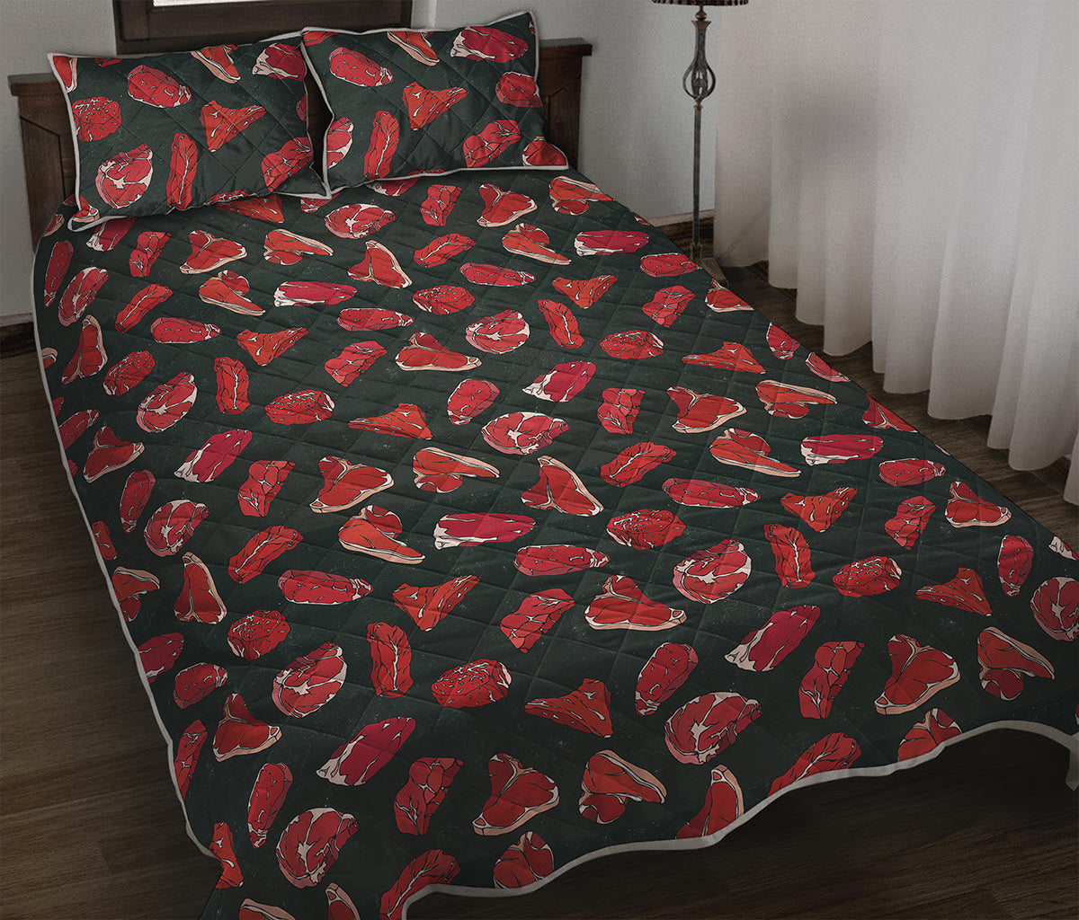 Red Meat Pattern Print Quilt Bed Set