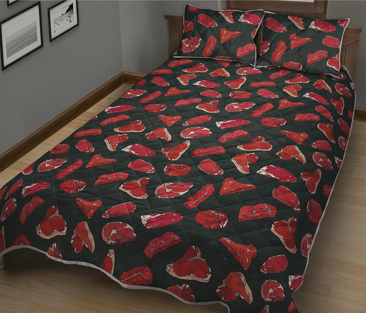Red Meat Pattern Print Quilt Bed Set